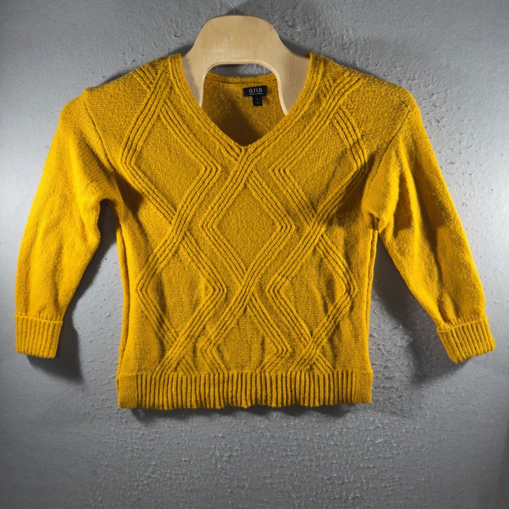 3317 | a.n.a Diamond Cable Knit V Neck Sweater Mustard Yellow Women S Preppy
